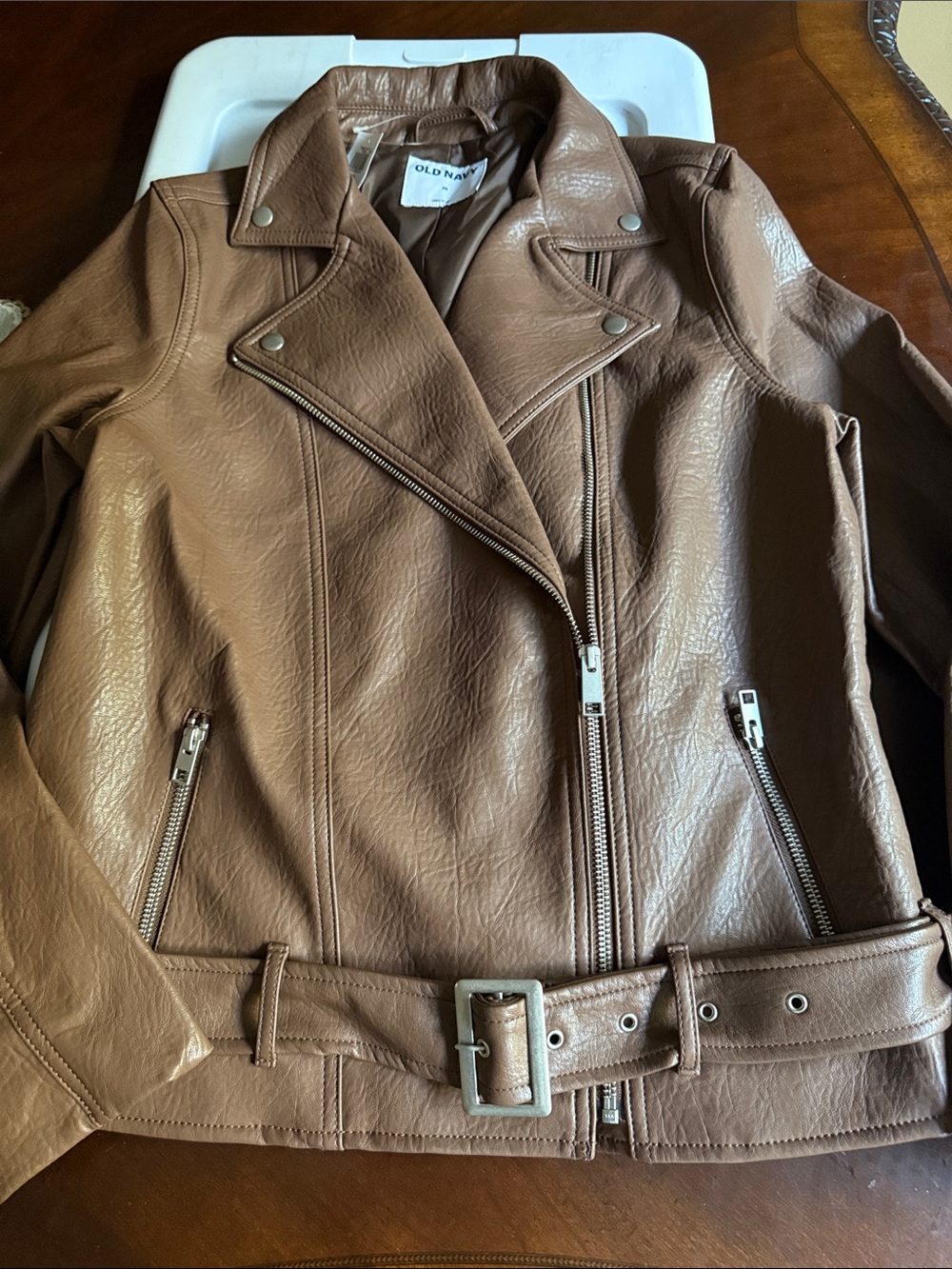Old Navy Women's Brown Faux Leather Moto Bikers Jacket Size Medium